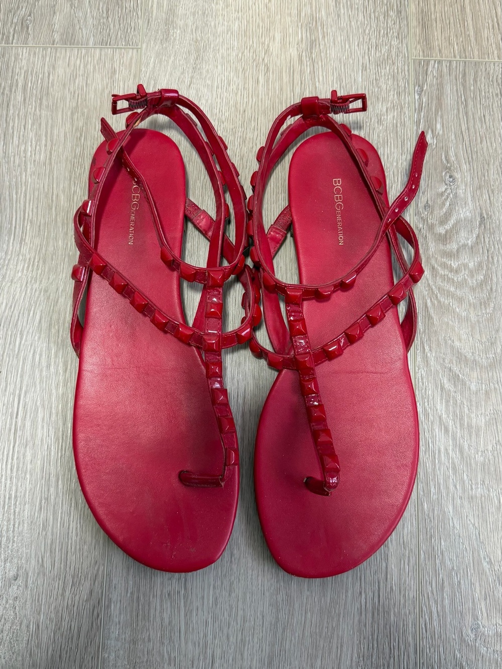 BCBG Red Studded T-Strap Sandals